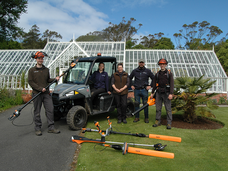 the team at Logan Botanic Gardens complete with Pellenc equipment on display